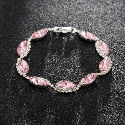 Women Sweet Simple Multicolor Pink Rhinestone Bracelet