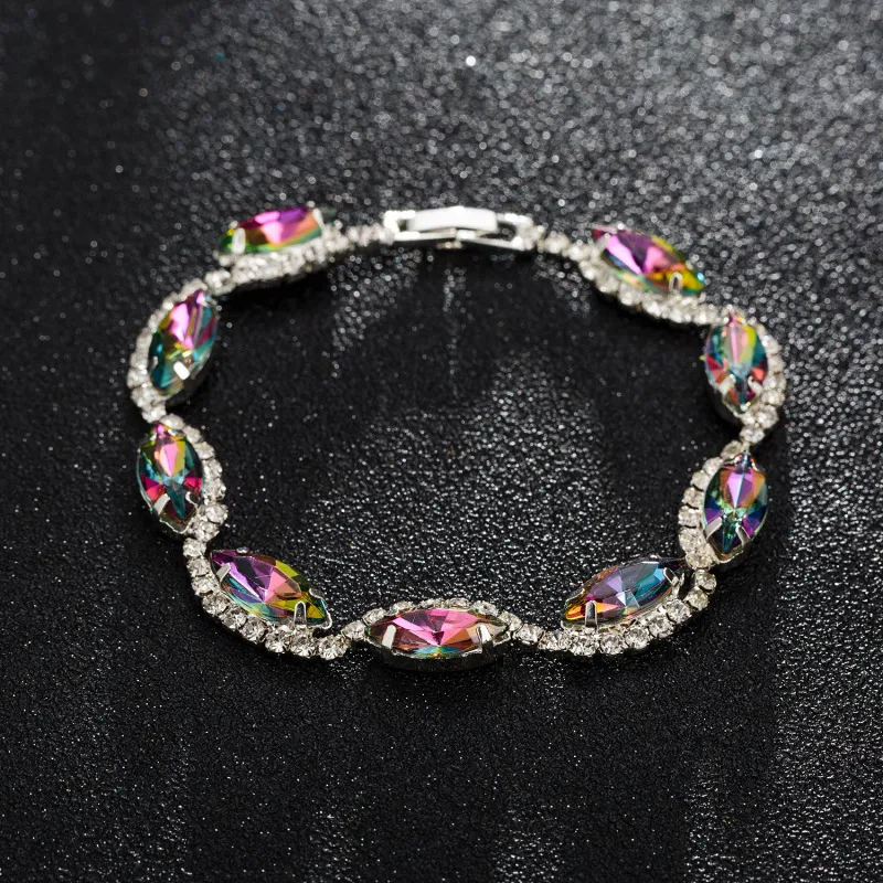 Women Sweet Simple Multicolor Pink Rhinestone Bracelet