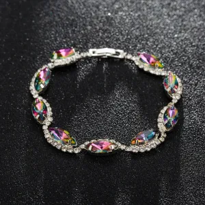 Women Sweet Simple Multicolor Pink Rhinestone Bracelet