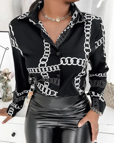 Women Casual Long Sleeve Graphic Letter Floral Printing Blouse