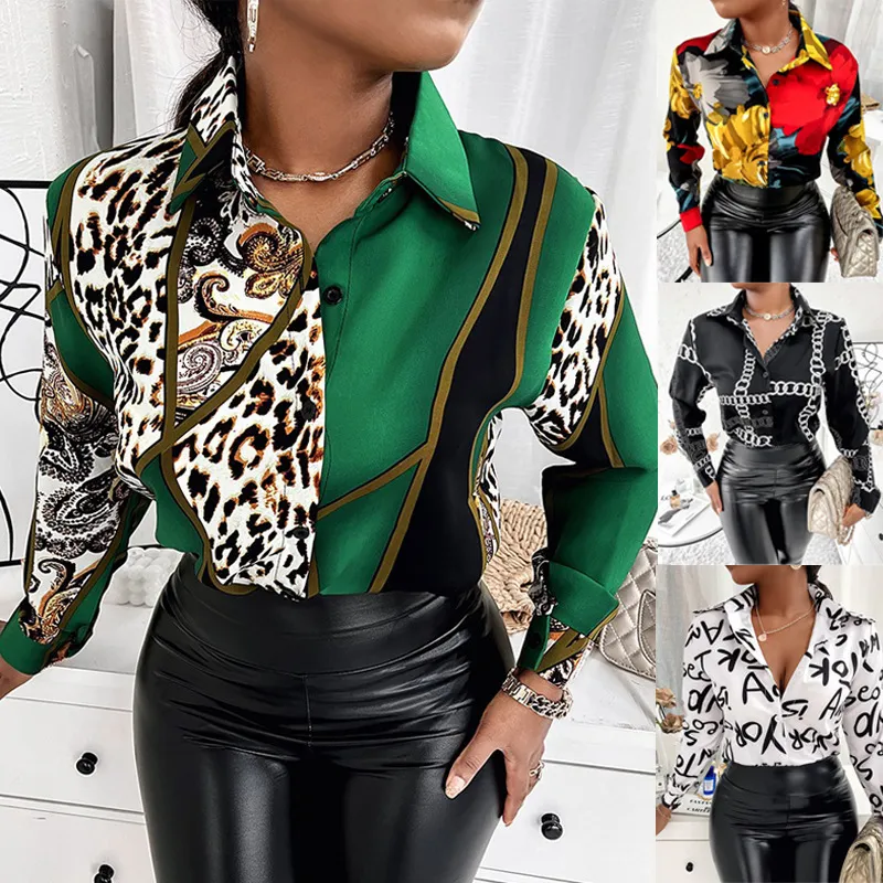 Women Casual Long Sleeve Graphic Letter Floral Printing Blouse