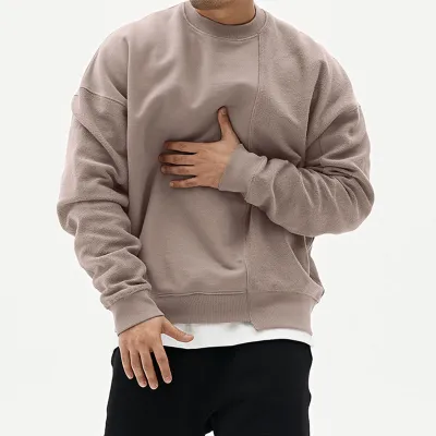 Men Fashion Solid Color Round Neck Long Sleeves Loose Hoodies