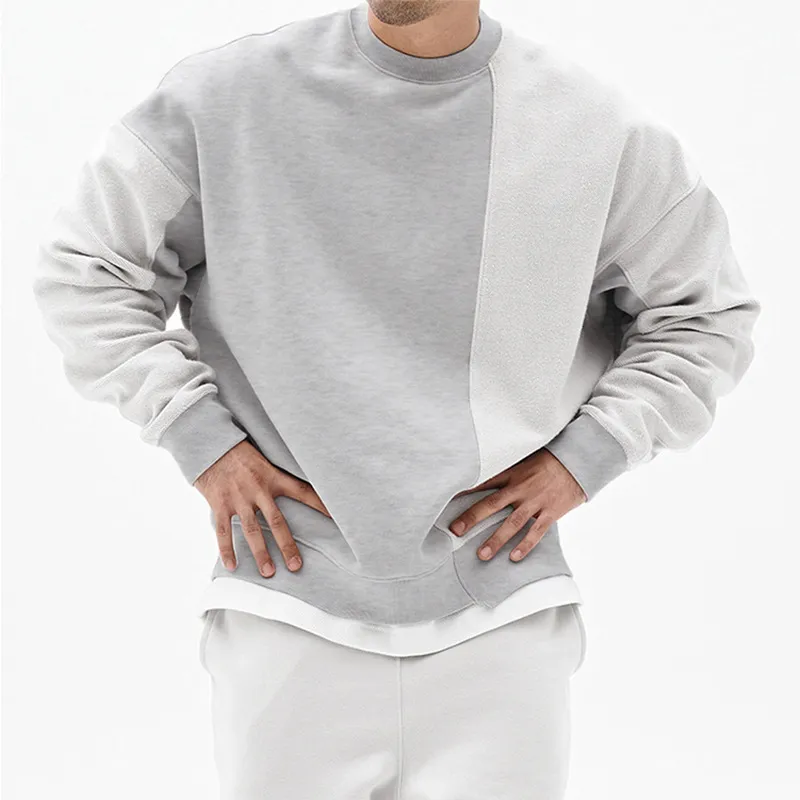 Men Fashion Solid Color Round Neck Long Sleeves Loose Hoodies