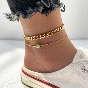Women Fashion Multi-Layer Simple Bead Anklet 2 Pieces Set