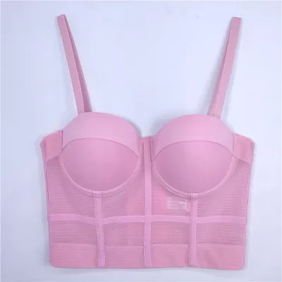 Women's Fashion Mesh Thin Sexy Corset Tank Top with Detachable Strap