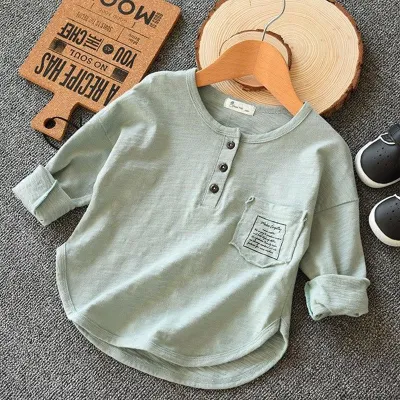 Children Kids Toddlers Fashion Boys Long Sleeve Basic Cotton T-Shirt Casual Unisex Top