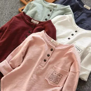 Children Kids Toddlers Fashion Boys Long Sleeve Basic Cotton T-Shirt Casual Unisex Top