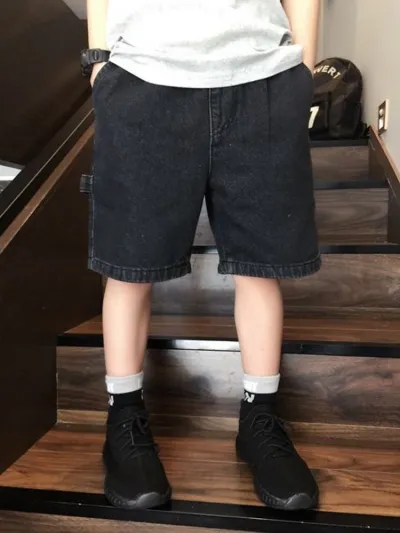 Children Kids Toddlers Boys Thin Stretch Denim Shorts Solid Color Middle Waist Cotton