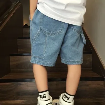 Children Kids Toddlers Boys Thin Stretch Denim Shorts Solid Color Middle Waist Cotton