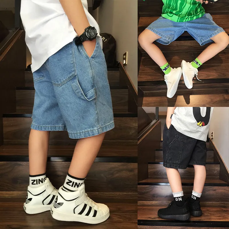 Children Kids Toddlers Boys Thin Stretch Denim Shorts Solid Color Middle Waist Cotton