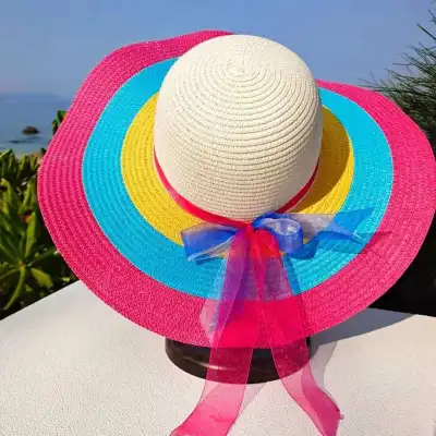 Women's Fashion Simple Rainbow Straw Dome Sun Hat