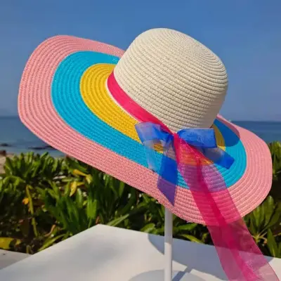 Women's Fashion Simple Rainbow Straw Dome Sun Hat