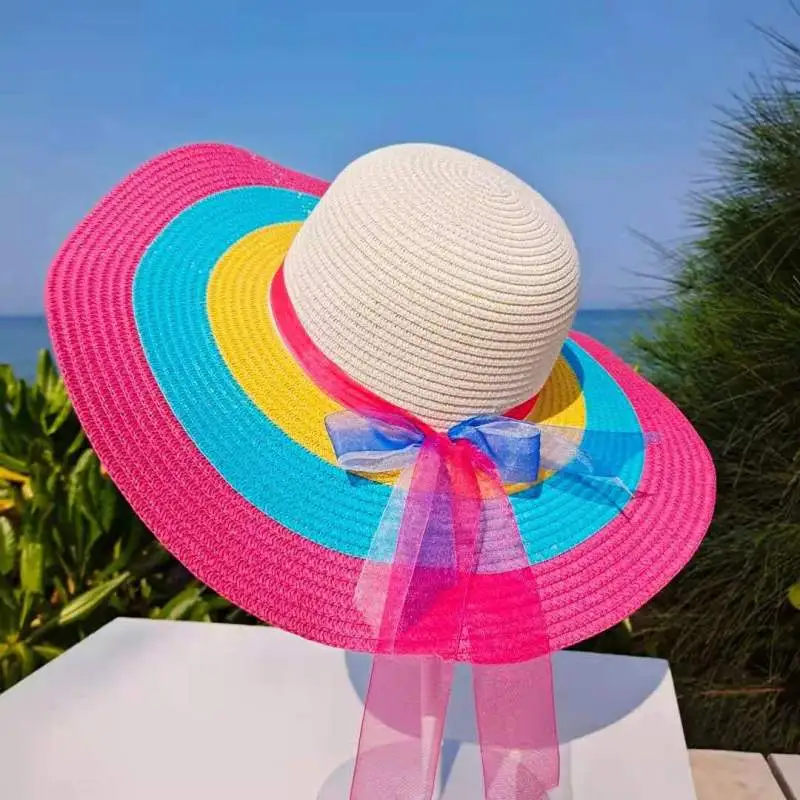 Women's Fashion Simple Rainbow Straw Dome Sun Hat