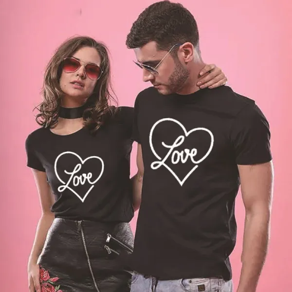 Valentine'S Day Fashion Couple Short-Sleeved Love LOVE Letter Print Round Neck T-Shirt