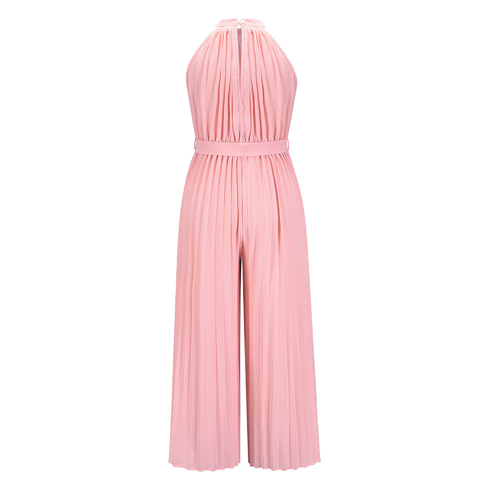 Wholesale Women Solid Color Halter Neck Pleated Waist