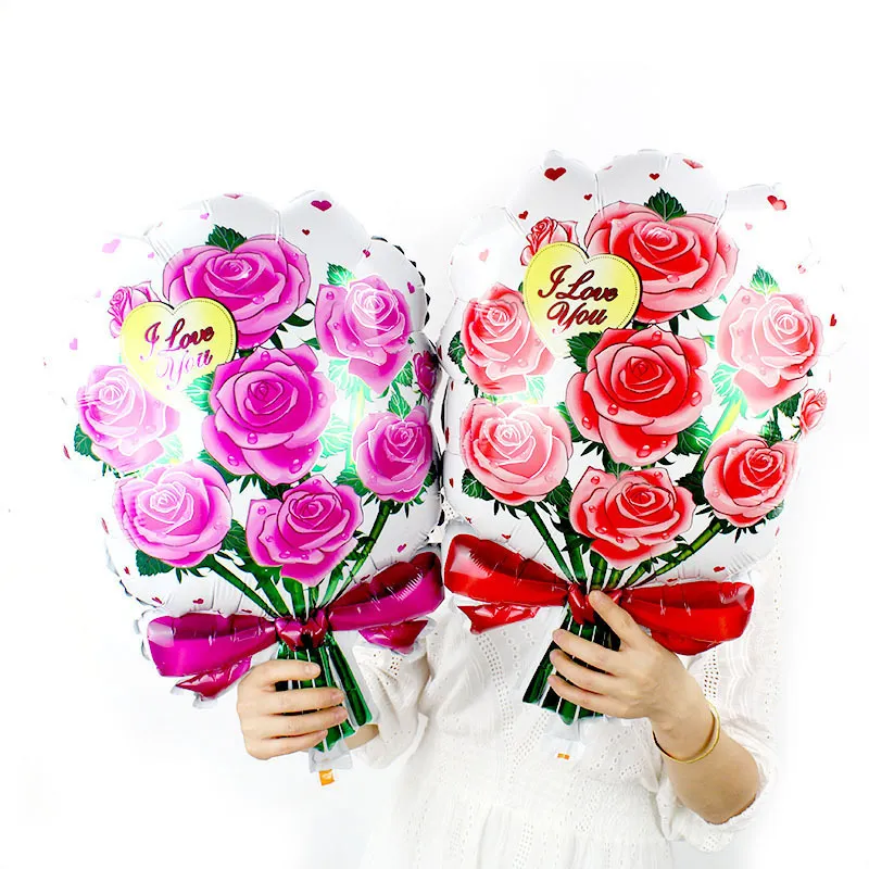 Rose Bouquet Shaped Aluminum Foil Balloons Wedding Room Marriage Valentine'S Day Decorative Balloons