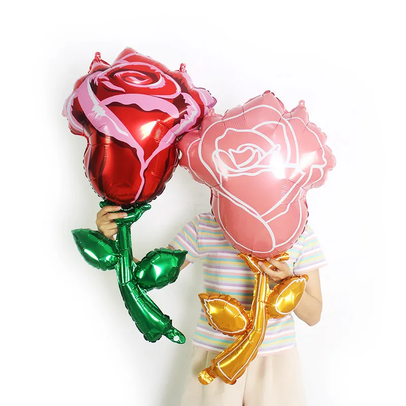 Shaped Red Pink Rose Aluminum Foil Love Valentine'S Day Birthday Party Decoration Balloons