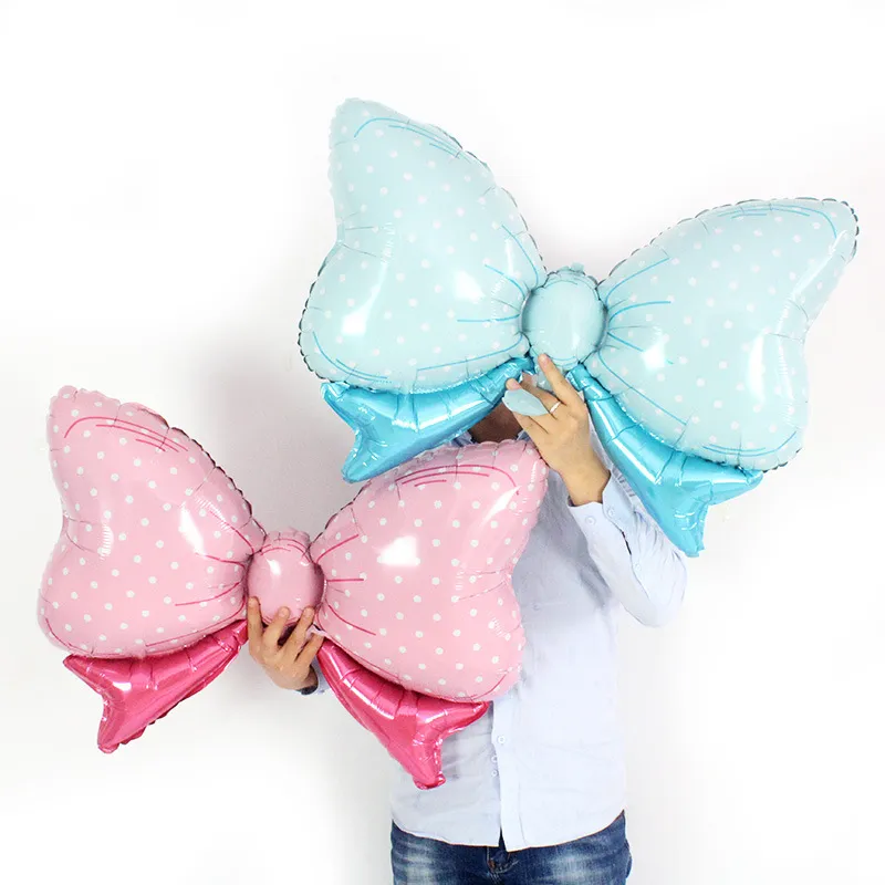 Large Blue Pink Polka Dot Candy Bow Aluminum Film Balloon Baby Birthday Decoration Party