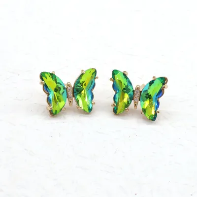 Women Multicolor Rhinestone Exquisite Glass Butterfly Earrings