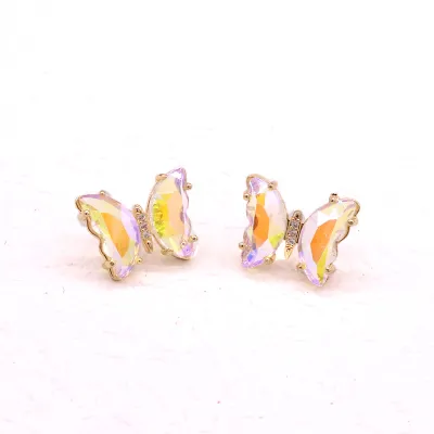 Women Multicolor Rhinestone Exquisite Glass Butterfly Earrings