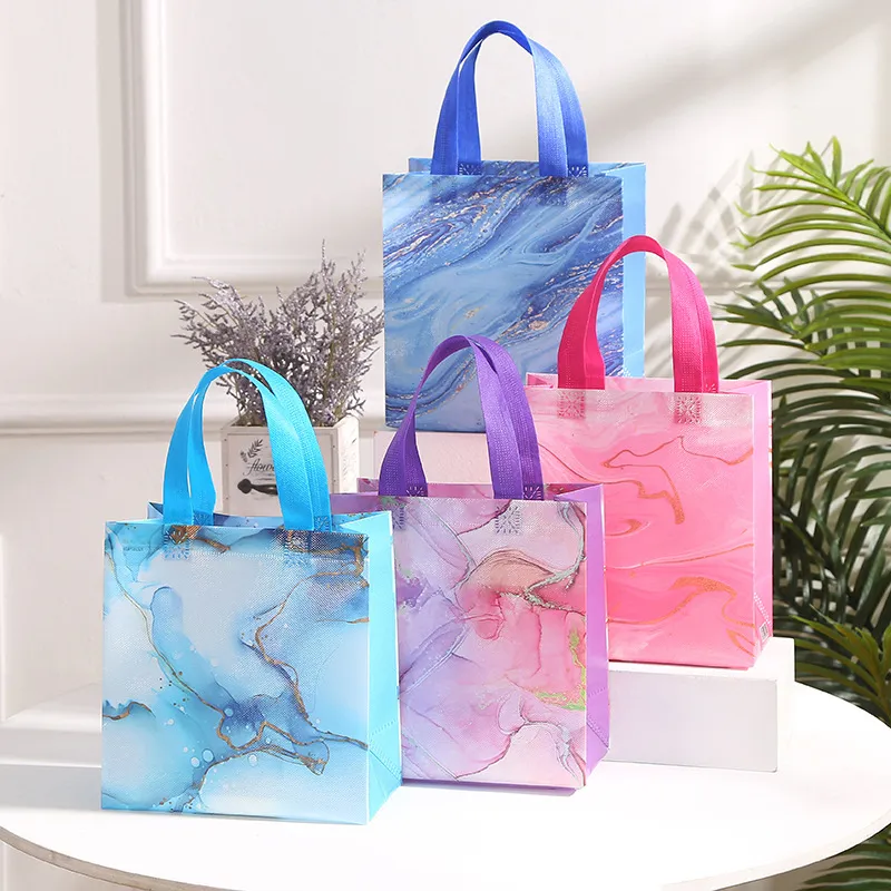 Marble Pattern Non-Woven Waterproof Printed Shopping Tote Bag Organizer