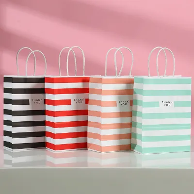 Kraft Stripe Print Shopper Tote Packaging Bag