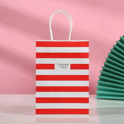 Kraft Stripe Print Shopper Tote Packaging Bag