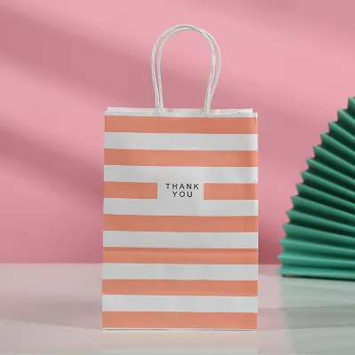 Kraft Stripe Print Shopper Tote Packaging Bag