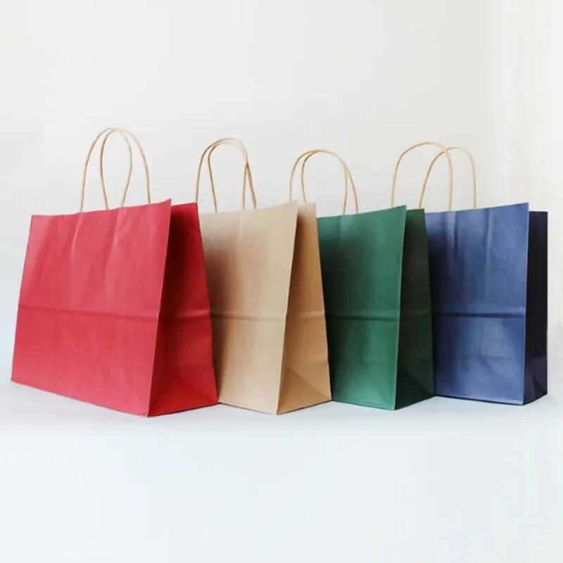 Kraft Paper Gift Tote Bag Solid Color Reusable Shopping Bags