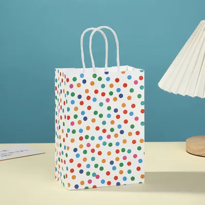 Creative Kraft Paper Polka Dot Rainbow Print Tote Shopping Bag