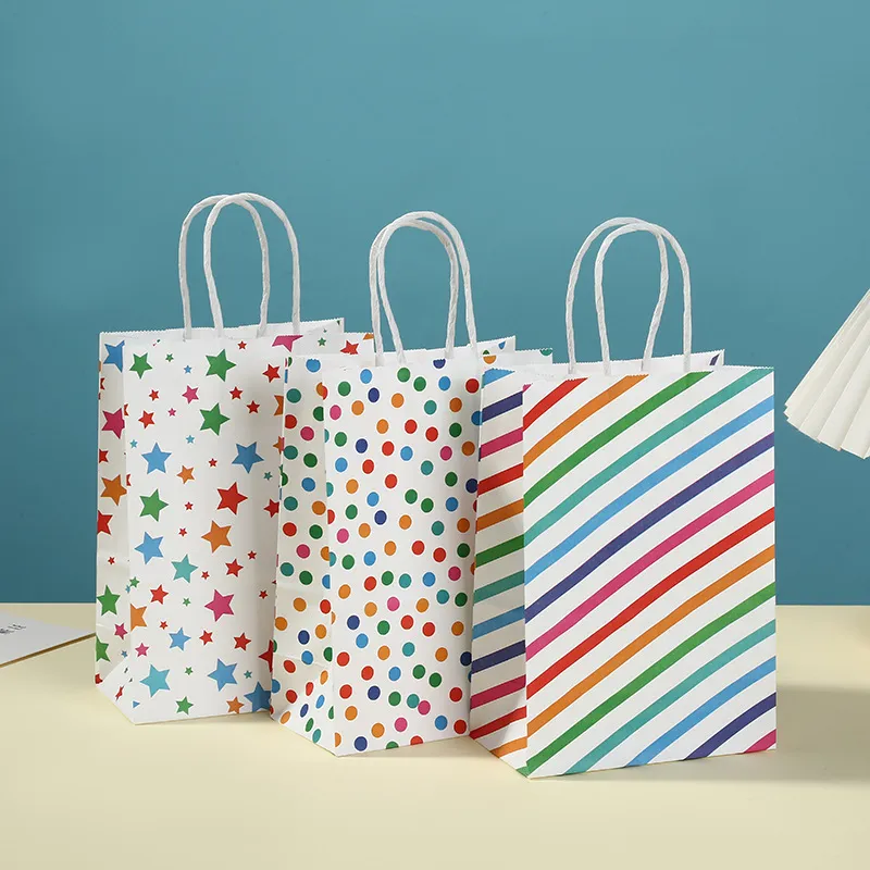 Creative Kraft Paper Polka Dot Rainbow Print Tote Shopping Bag