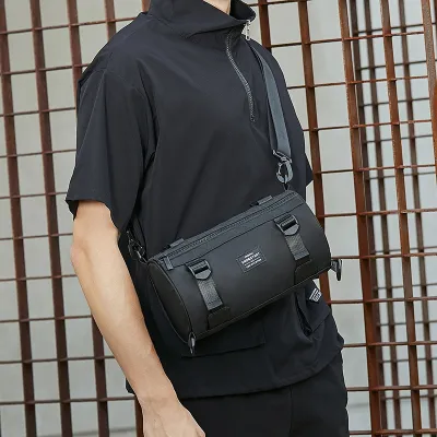 Men's Casual Street Fashion Barrel Messenger Bag with Zipper Closure