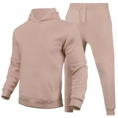 Men Casual Solid Color Hooded Long-Sleeve Hoodie and Pants Two-Piece Set