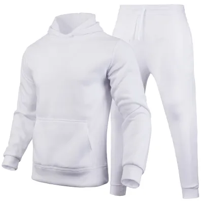 Men Casual Solid Color Hooded Long-Sleeve Hoodie and Pants Two-Piece Set