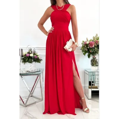 Women Sexy Solid Color Cross Stap Side-Slit Elegant Party Summer Vacation Maxi Dress
