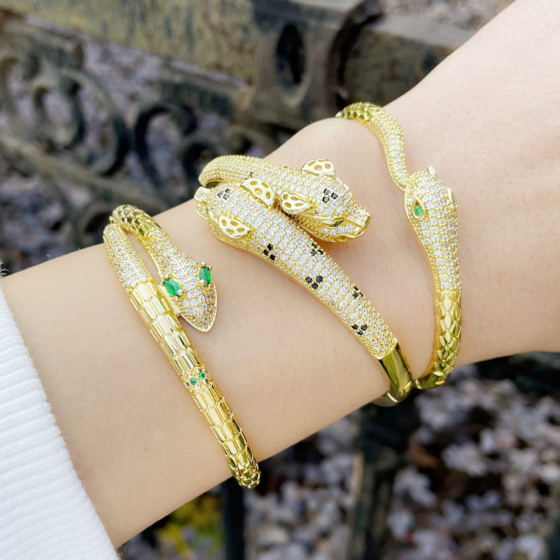 Women'S Exaggerated Full Diamond Zircon Snake Open Bracelet