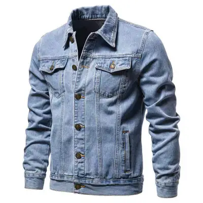 Men's Simple Solid Color Denim Jacket with Printing Loose Fit