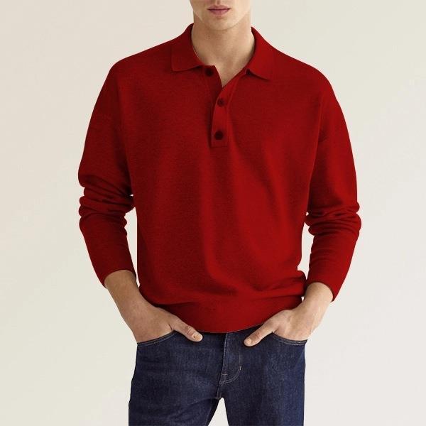 Wholesale Men Fashion Solid Color Lapel Long Sleeve Polo Shirt