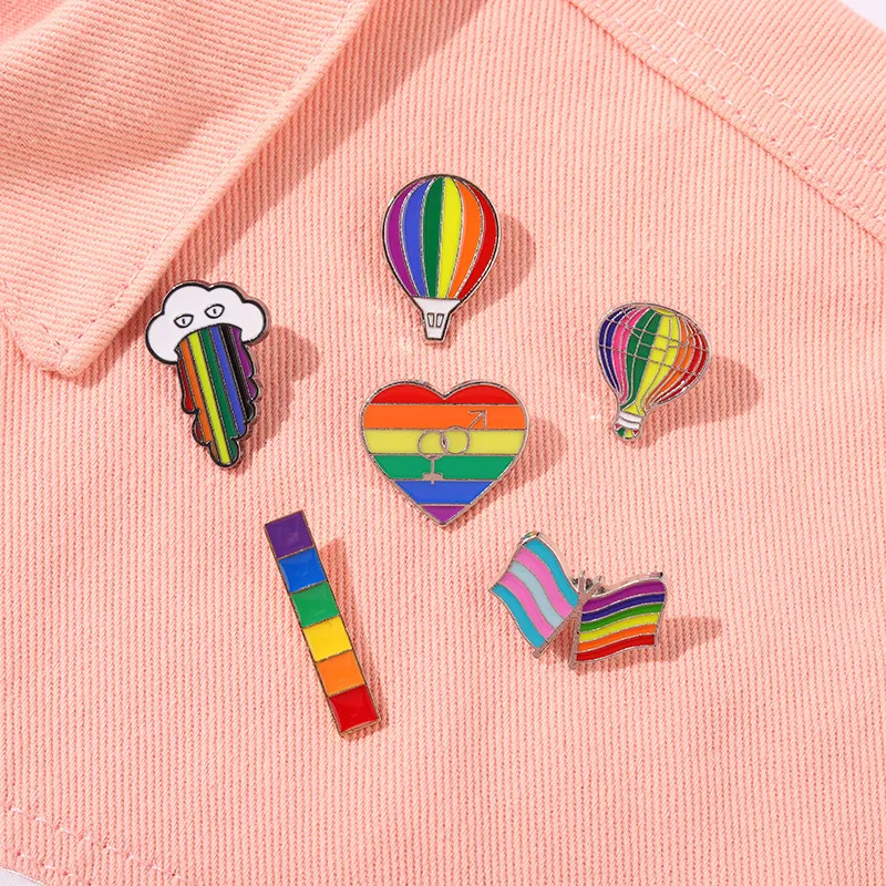 Creative Heart Flag Hot Air Balloon Badge Bag Pin Drop Oil Rainbow Brooch Unisex Alloy Geometric