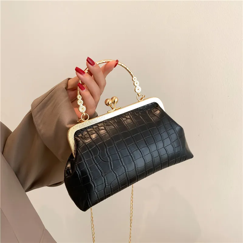 Women Fashion Antique Clip Bag Retro Chain Shoulder Bag