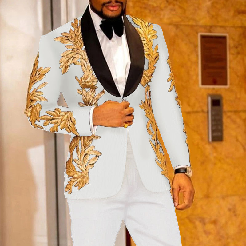 Gold Fish Pattern Embroidery Men Suits With Pants Mens Suits Fashion White Men  Suit Mens Slim Fit Tuxedo Stage Costume Masculino 210524 From Lu006, $57.09