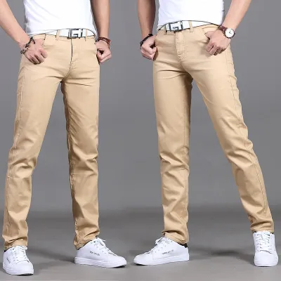 Men Casual Slim Mid Waist Straight Pants with Pockets