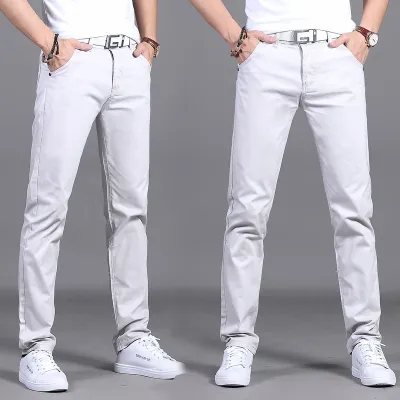Men Casual Slim Mid Waist Straight Pants with Pockets