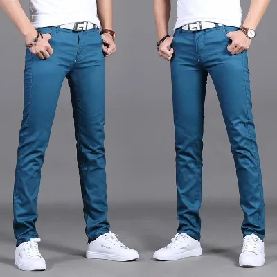 Men Casual Slim Mid Waist Straight Pants with Pockets