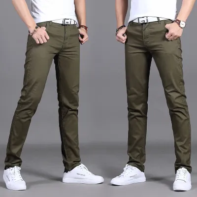 Men Casual Slim Mid Waist Straight Pants with Pockets