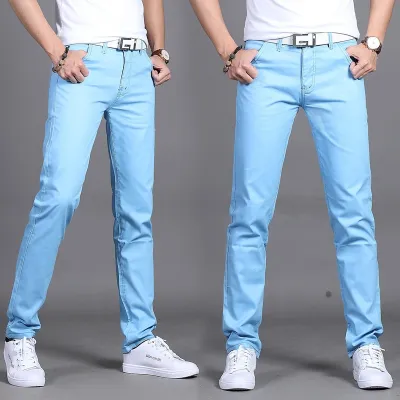 Men Casual Slim Mid Waist Straight Pants with Pockets