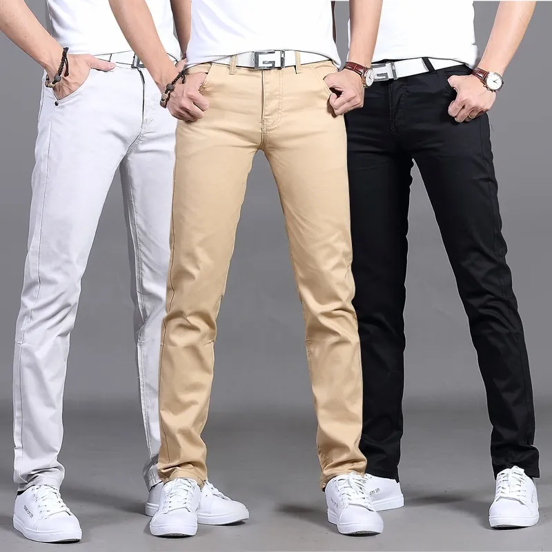 Men Casual Slim Mid Waist Straight Pants with Pockets
