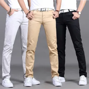 Men Casual Slim Mid Waist Straight Pants with Pockets