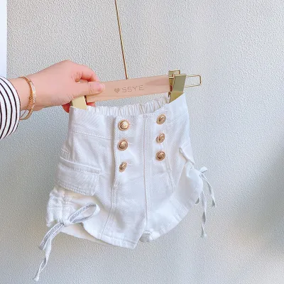 Girls Toddlers Fashion Solid Color Denim Shorts with High Waist for Kids Baby Girls Clothing(0-3T)