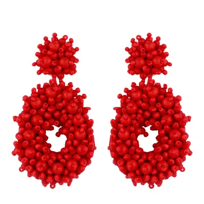 Women'S Exaggerated Braided Rice Bead Drop Earrings